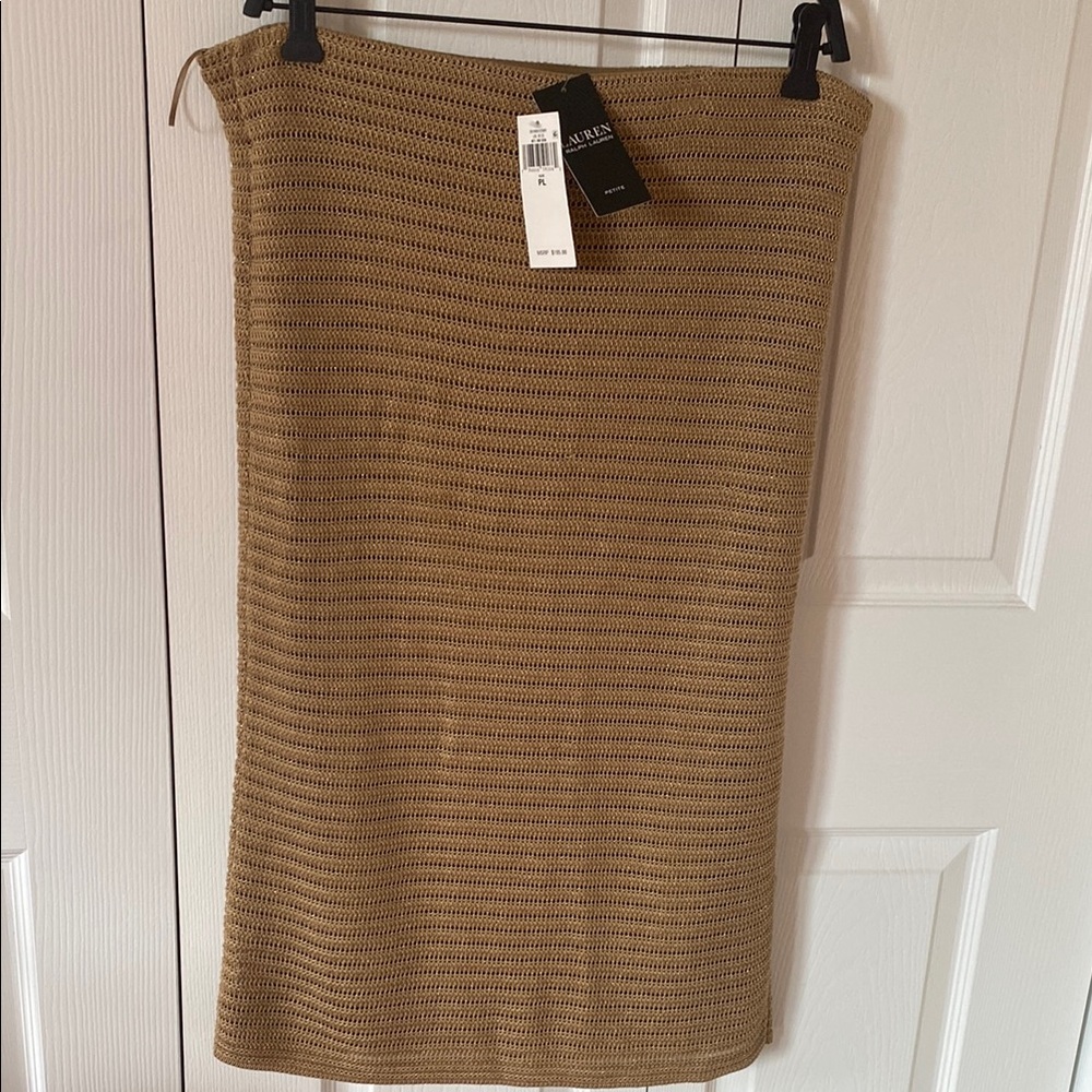Ralph Lauren Tan Ribbed Midi Pencil Skirt
